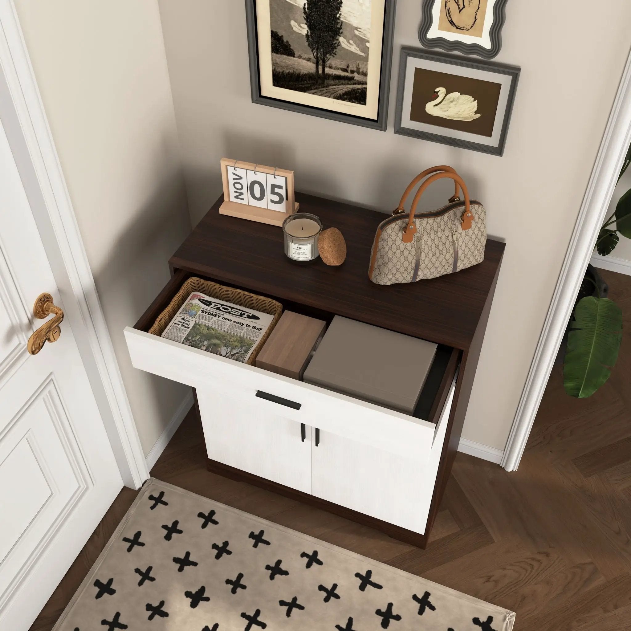 Freestanding Wooden Shoe Cabinet, 4 Tier Organizer With Drawer by Unique Piece Furniture