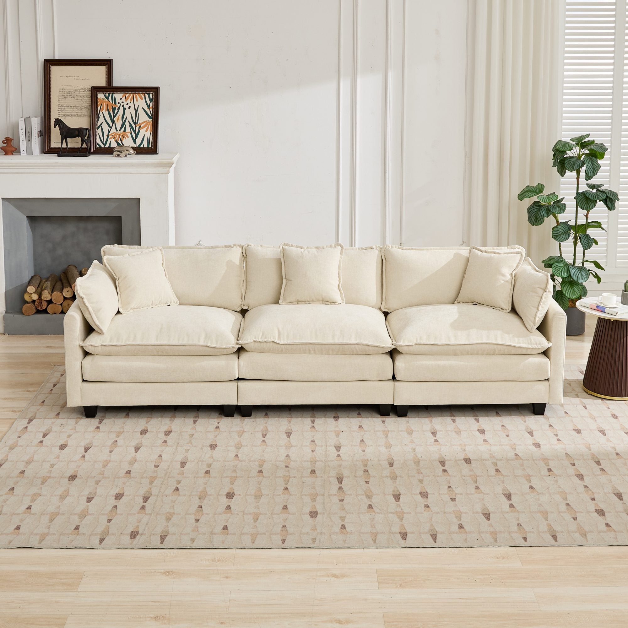 Cloud3 Seats Sofa (Ottoman is not included)Chenille Fabric in Beige by BLAKHOM