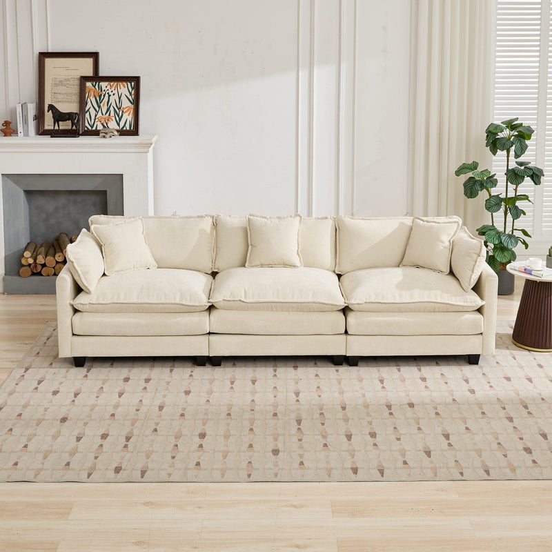 Cloud3 Seats Sofa (Ottoman is not included)Chenille Fabric in Beige by BLAKHOM