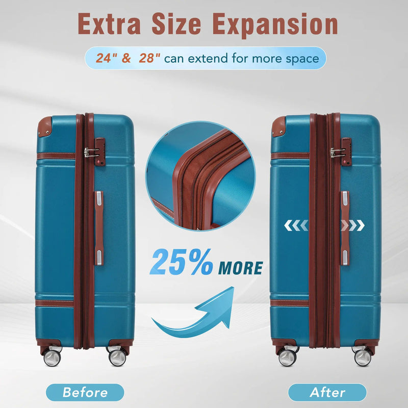 Hardshell Luggage Sets 3 Pieces 20" / 28" Luggages And Cosmetic Case Spinner Suitcase With Tsa Lock Lightweight by HouseOfZazla