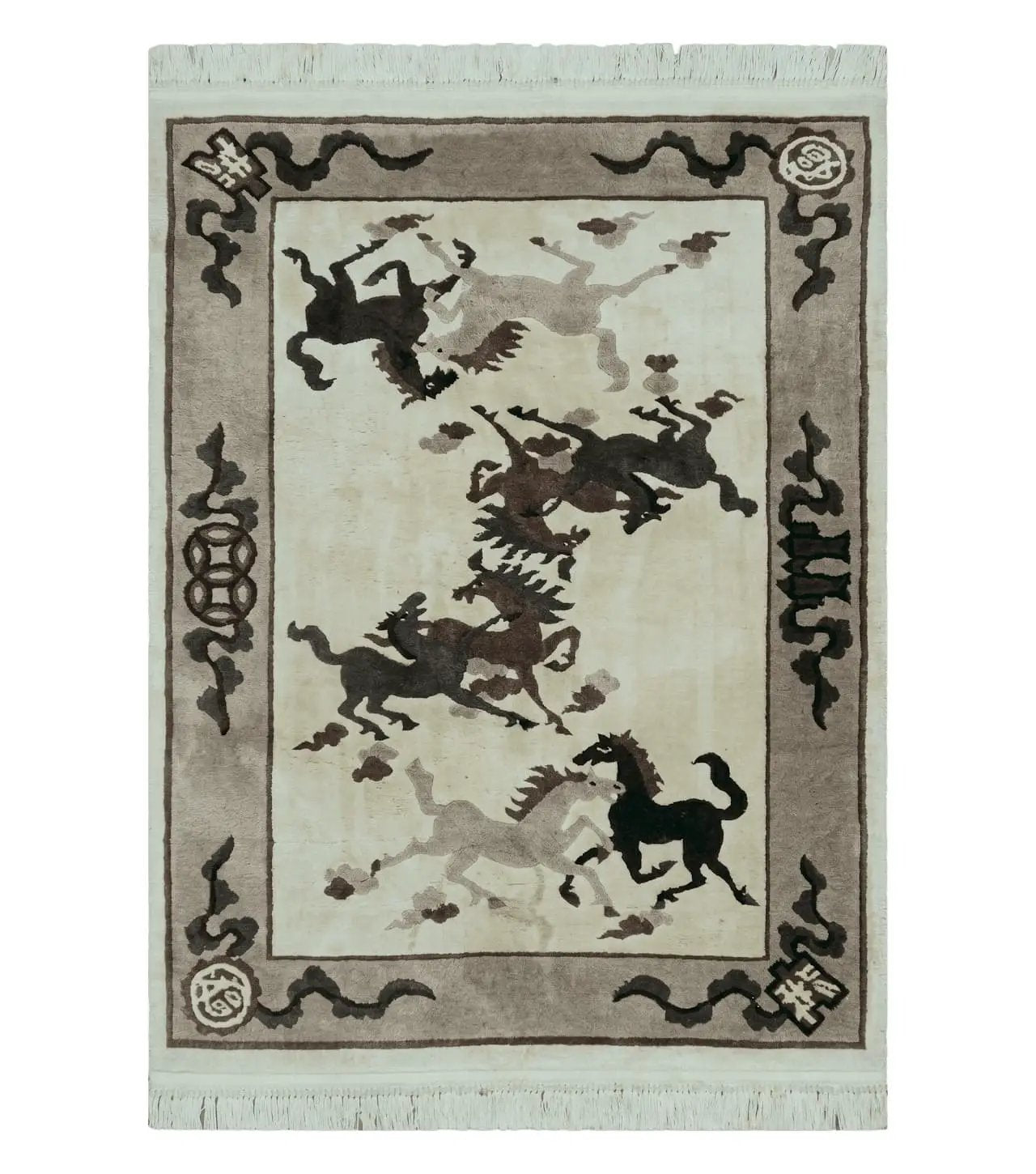 4' X 6' Modern Tibetan Nepal Art Deco Chinese Hand Knotted Wool Rug Horses Nice by Jewel Rugs