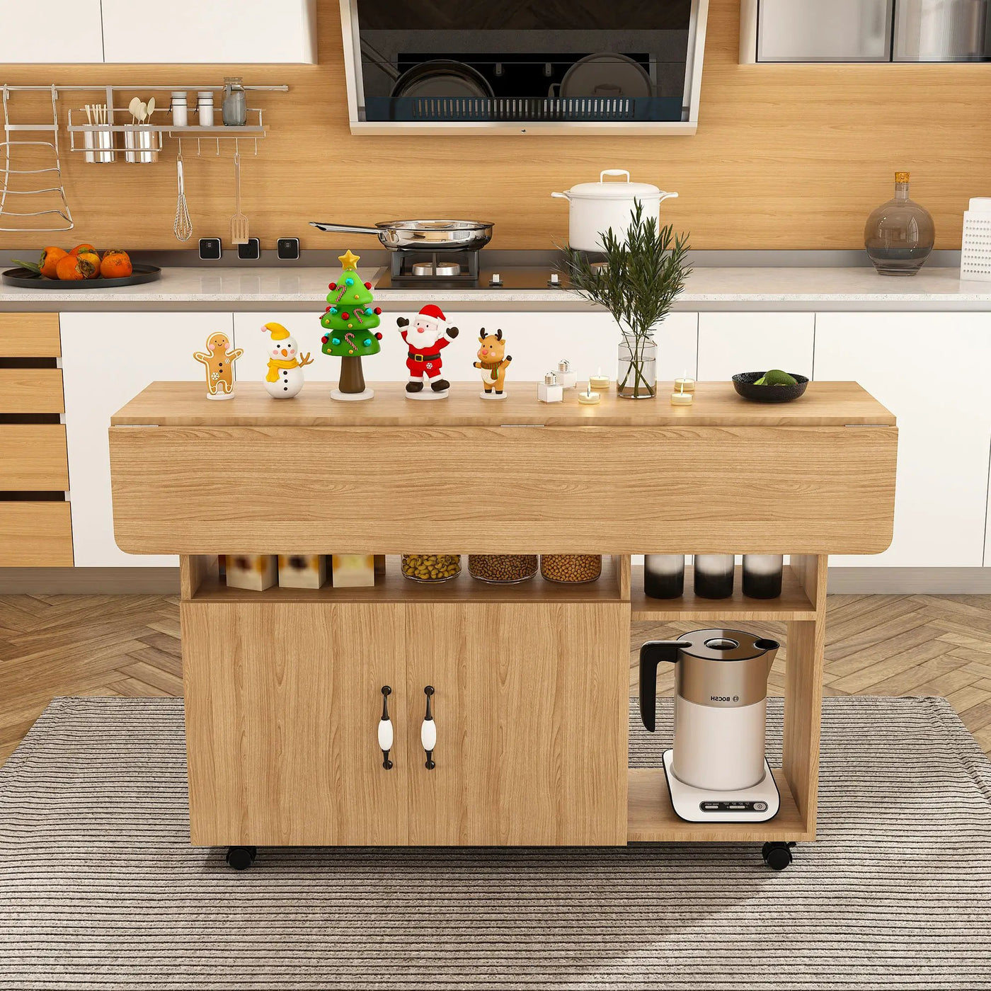 Multi Functional Folding Table With Storage Shelves And Wheels by Unique Piece Furniture