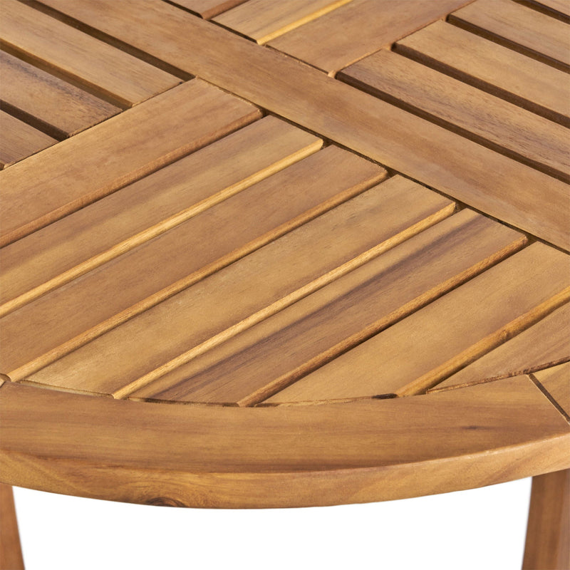 Outdoor Circular Wood Bistro Table With Curved Legs And Slat Panel Table Top - Teak by HouseOfZazla