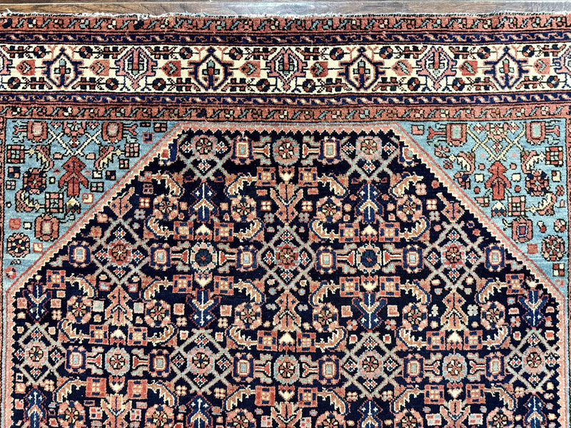 Antique Persian Rug 5 x 6.7, Navy Blue & Ivory, Handmade Persian Wool Carpet, Hamadan Angelas Rug by Jewel Rugs