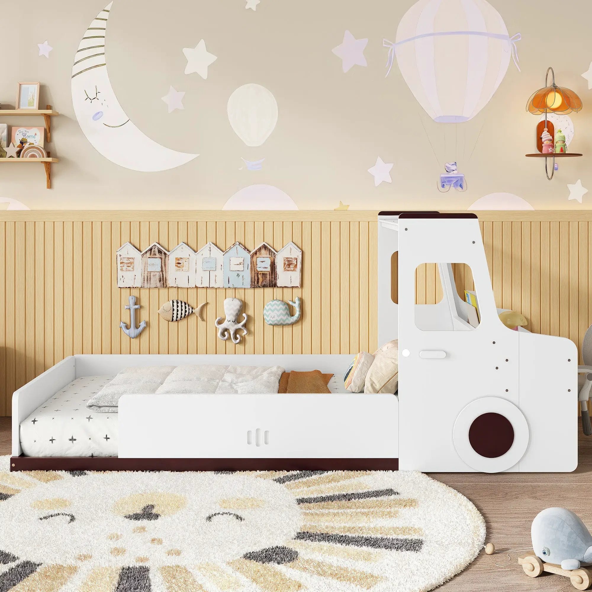 Twin Size Car-Shaped Floor Bed with Storage for Kids by HouseOfZazla