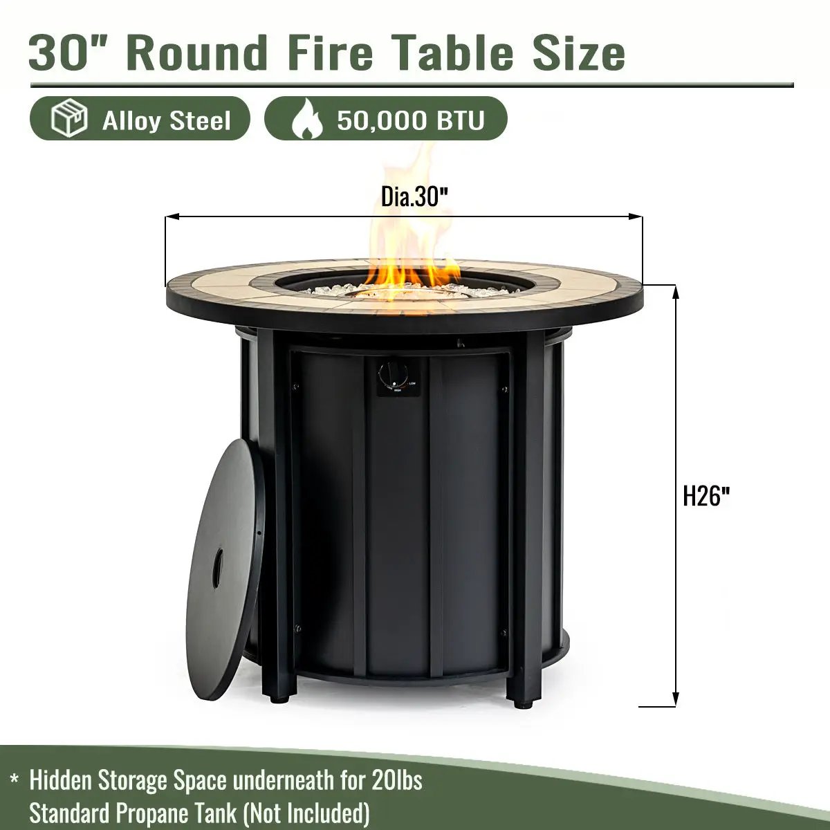 30" Propane Gas Fire Pit Table with Mosaic Ceramic Tabletop by HouseOfZazla