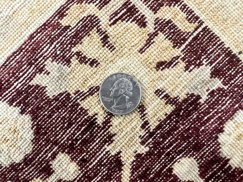 Peshawar Rug 5x7, Beige and Maroon, Vintage Handmade Wool Traditional Carpet 5 x 7 ft, Pakistani Rug, Agra Pattern, Very Fine 260 KPSI by Jewel Rugs
