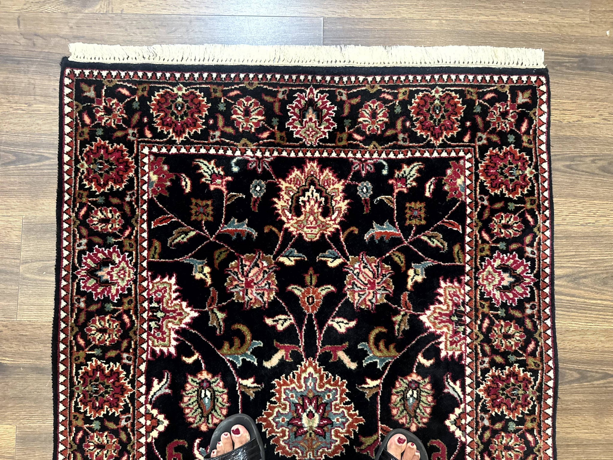 Indo Persian Sarouk Rug 3x5, Black Traditional Oriental Carpet by Jewel Rugs