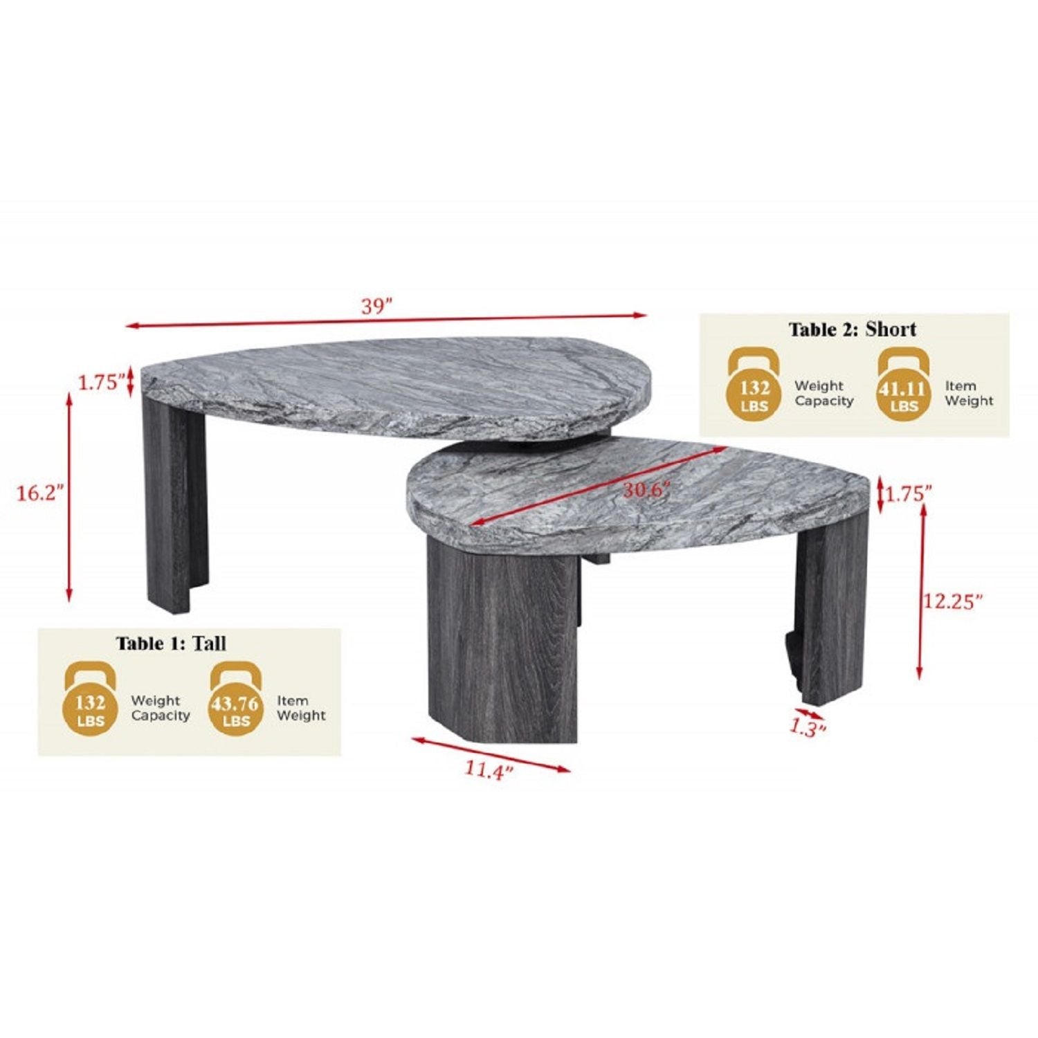 Triangle Nesting Coffee Table Set (Set of 2) - Gray by Unique Piece Furniture