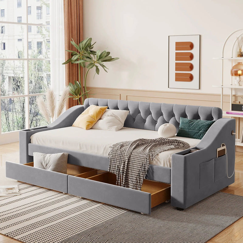Upholstered Daybed With Storage Armrests And USB Port by Unique Piece Furniture