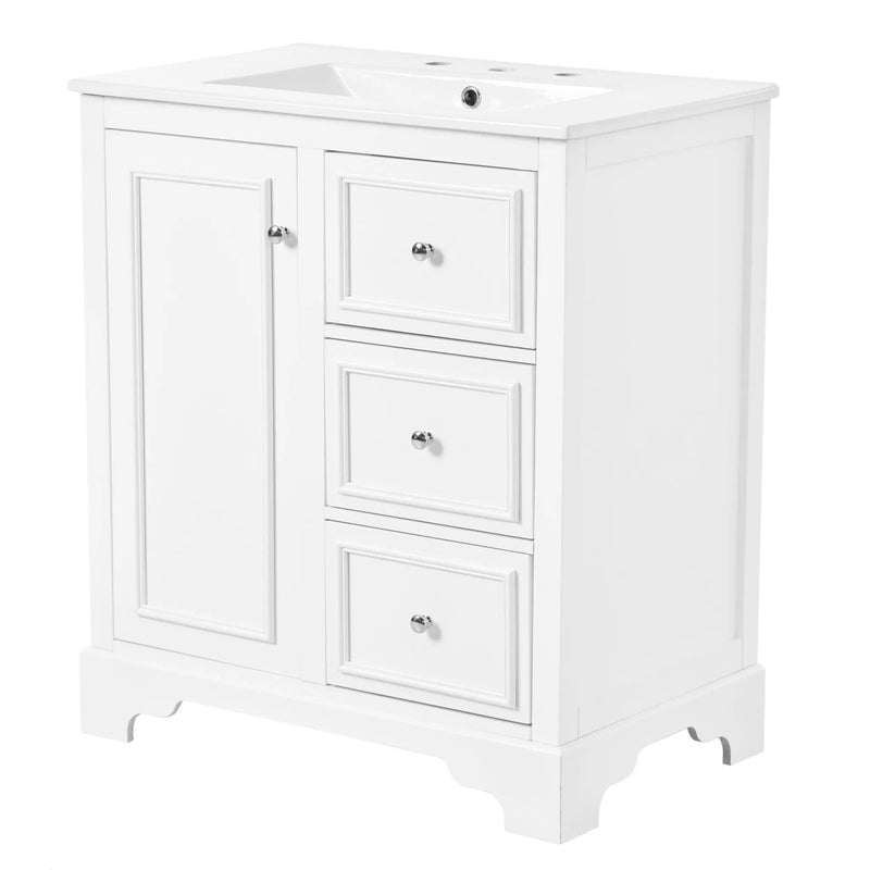 Bathroom Vanity With Sink, Modern Elegant Bathroom Storage Cabinet With 3 Drawers And Adjustable Shelves, Freestanding Vanity Set With Mirror Cabinet, Single Sink Bathroom Vanity by HouseOfZazla