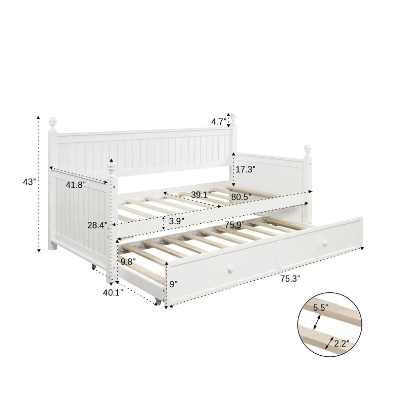 Twin Size Daybed & Twin Size Trundle - White by HouseOfZazla
