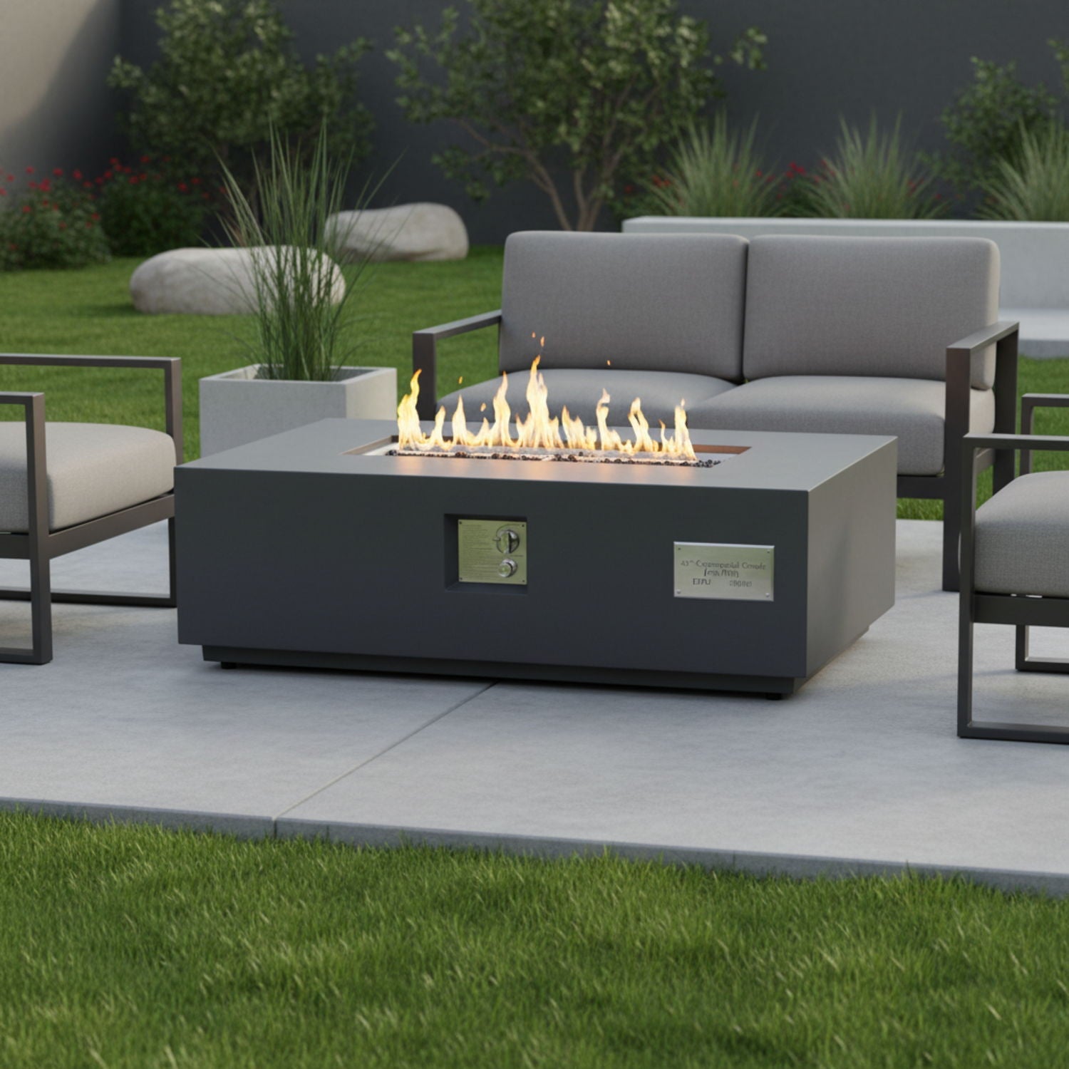 Volon - Rectangular Fire Pit Table, Propane Powered, 50,000 BTU - Light Gray by HouseOfZazla