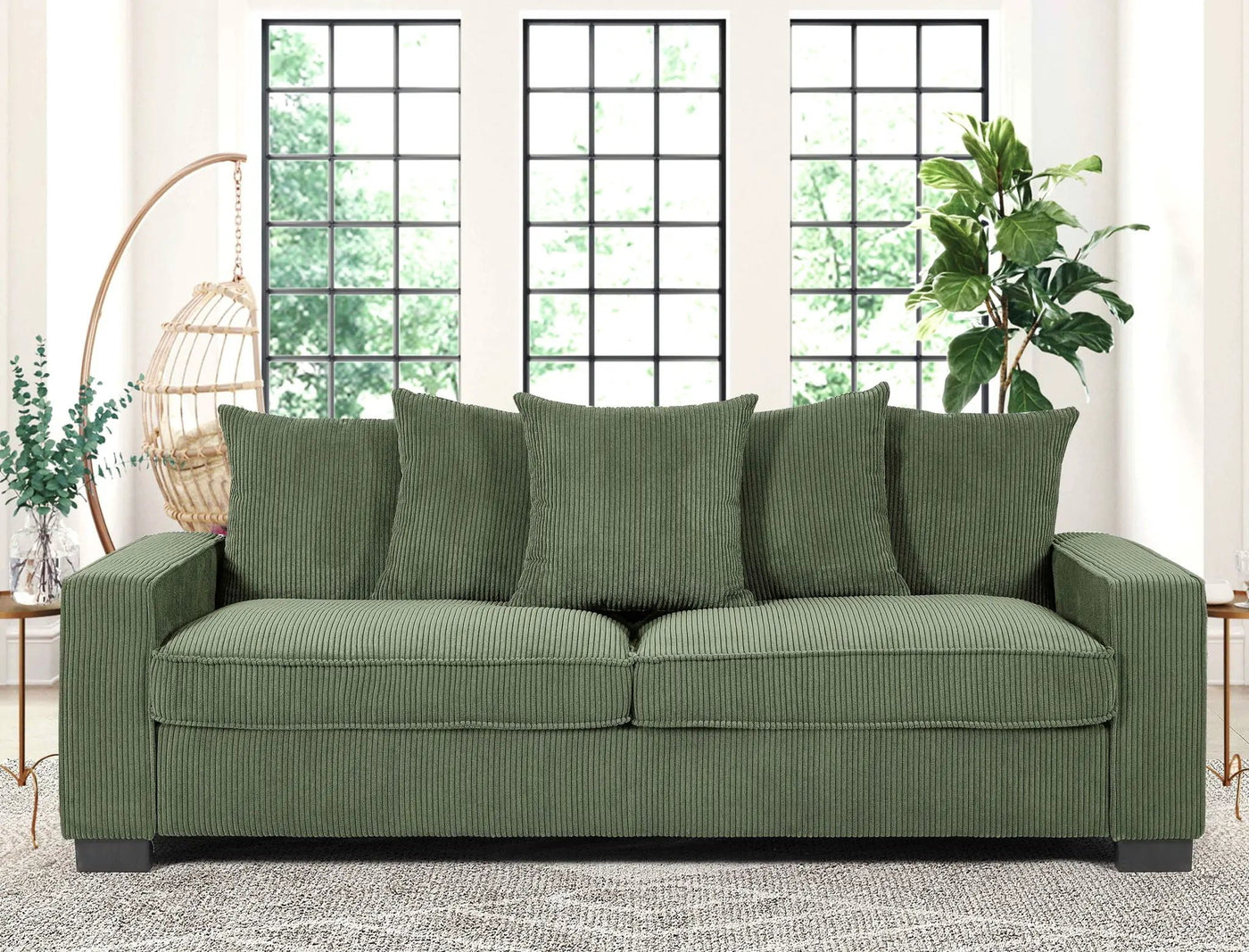 Luxe Sofa With 5 Matching Toss Pillows, Sleek Design, Spacious And Comfortable 3 Seater Couch by Unique Piece Furniture