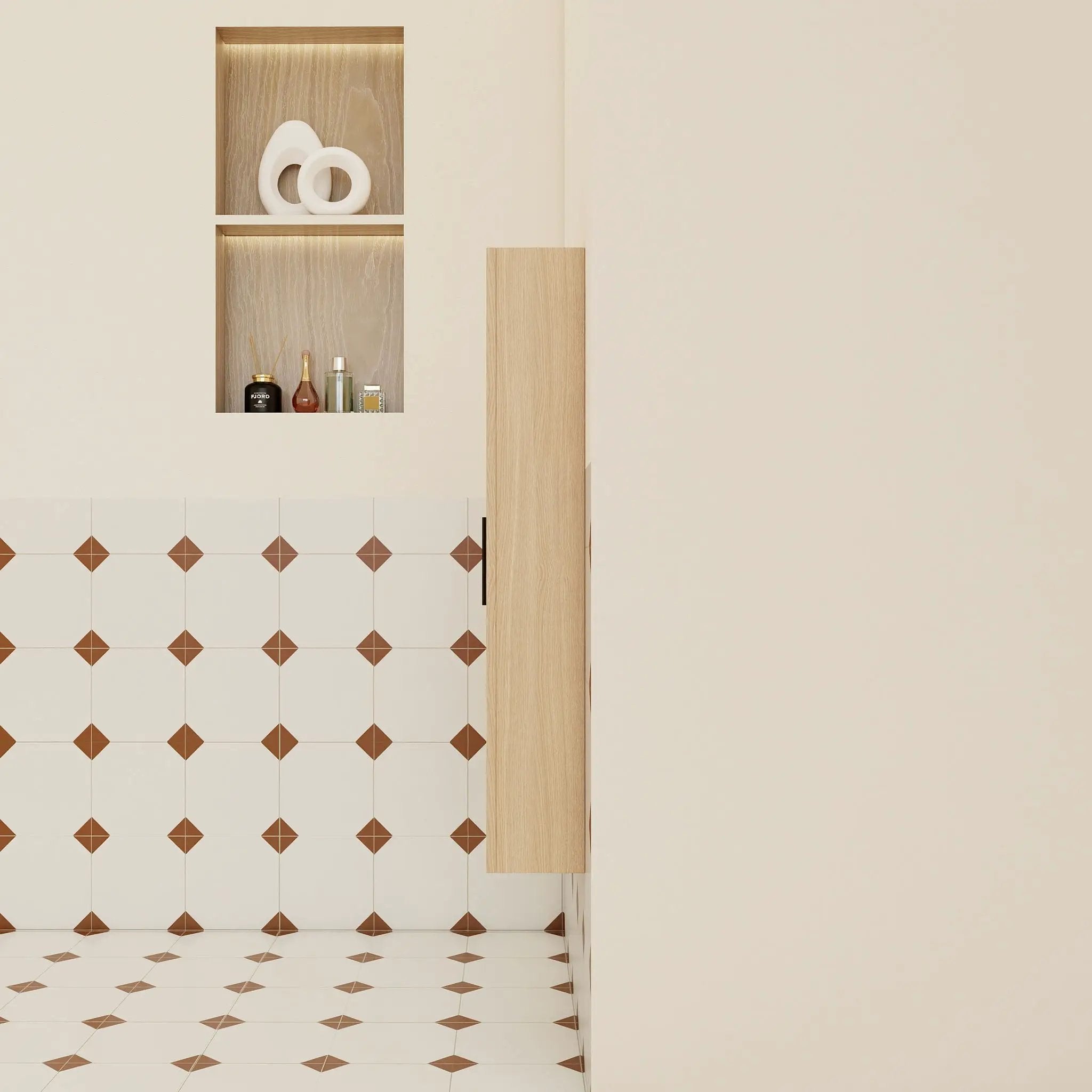 Tall Floating Bathroom Side Cabinet, Wall Mounted Single Door Storage - Light Oak by HouseOfZazla