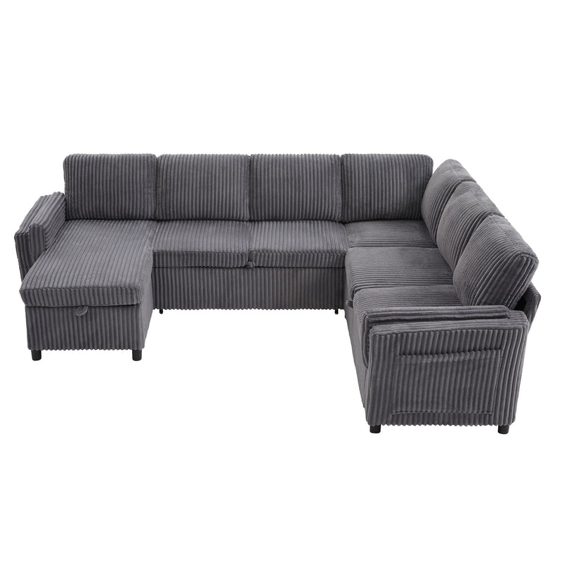 Convertible U-Shaped Sectional Sofa Bed With USB Ports And Storage by HouseOfZazla