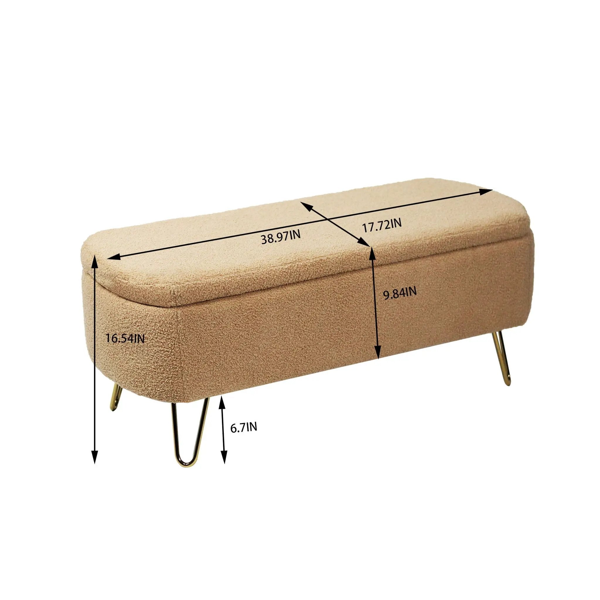 Storage Ottoman Bench For End Of Bed Legs, Modern Camel Faux Fur Entryway Bench Upholstered Padded With Storage For Living Room Bedroom by HouseOfZazla