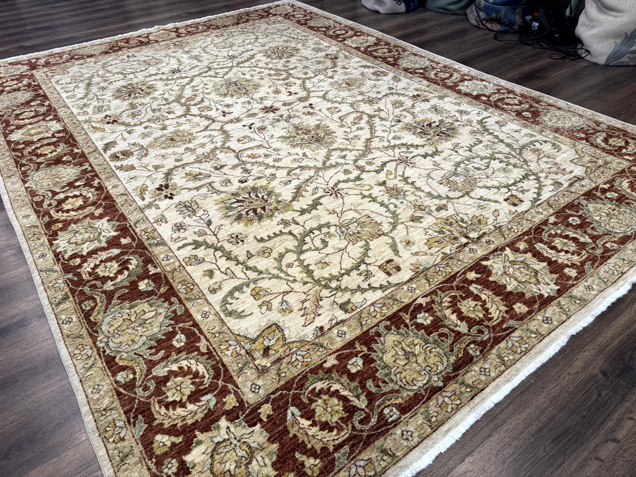 Pakistani Rug 9x12, Floral Allover Peshawar Carpet, Chobi, Beige and Rust Red, Traditional by Jewel Rugs