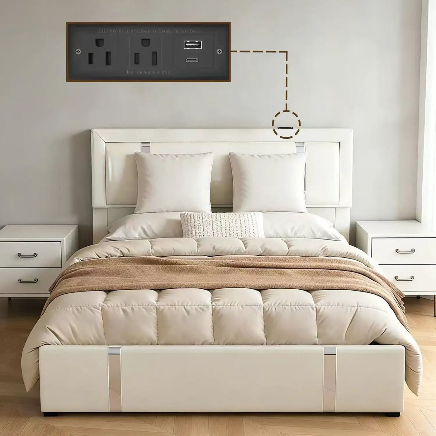 Upholstered Platform Bed Frame With Adjustable LED Headboard, USB C-Charging, Hydraulic Lift by Unique Piece Furniture
