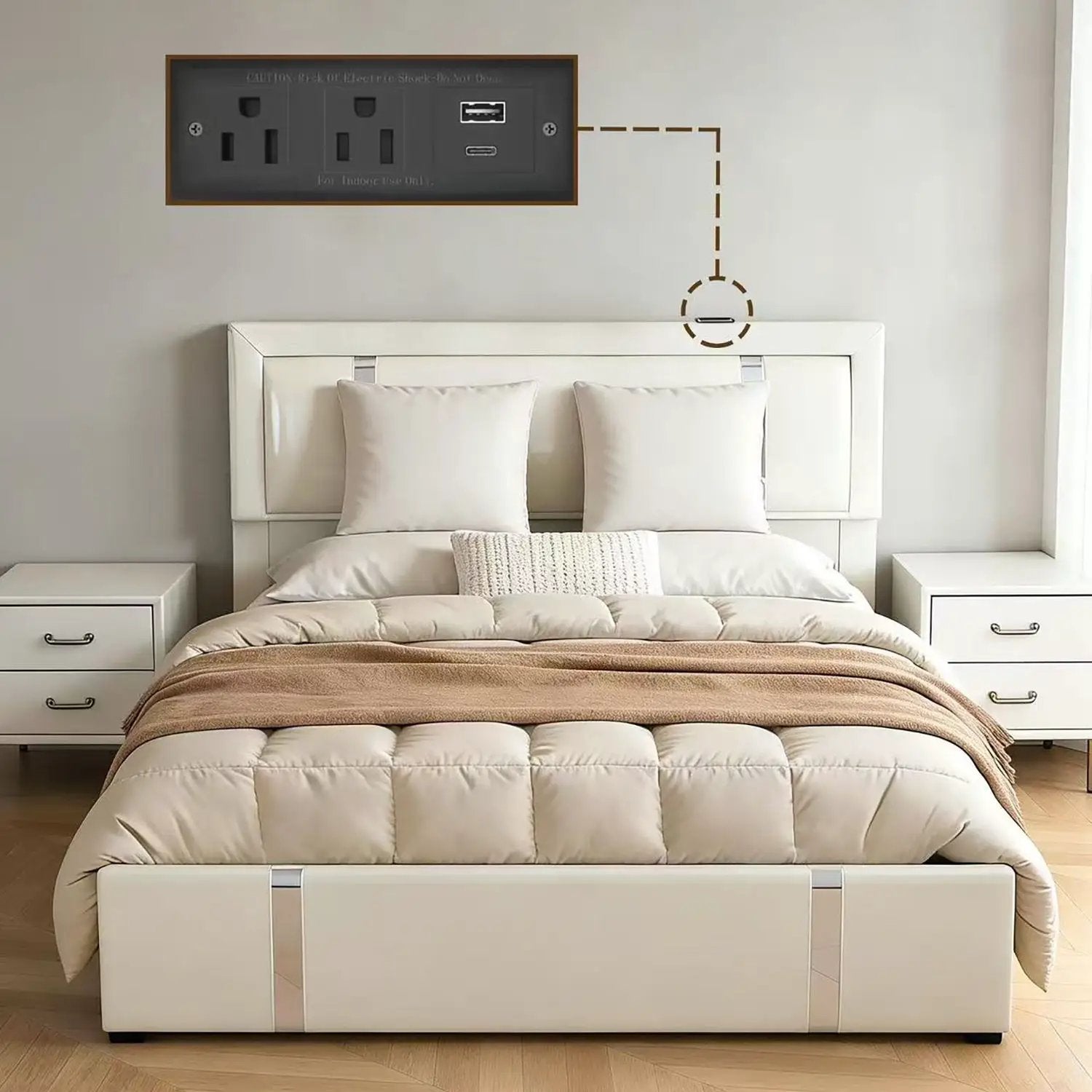 Upholstered Platform Bed Frame With Adjustable LED Headboard, USB C-Charging, Hydraulic Lift by Unique Piece Furniture