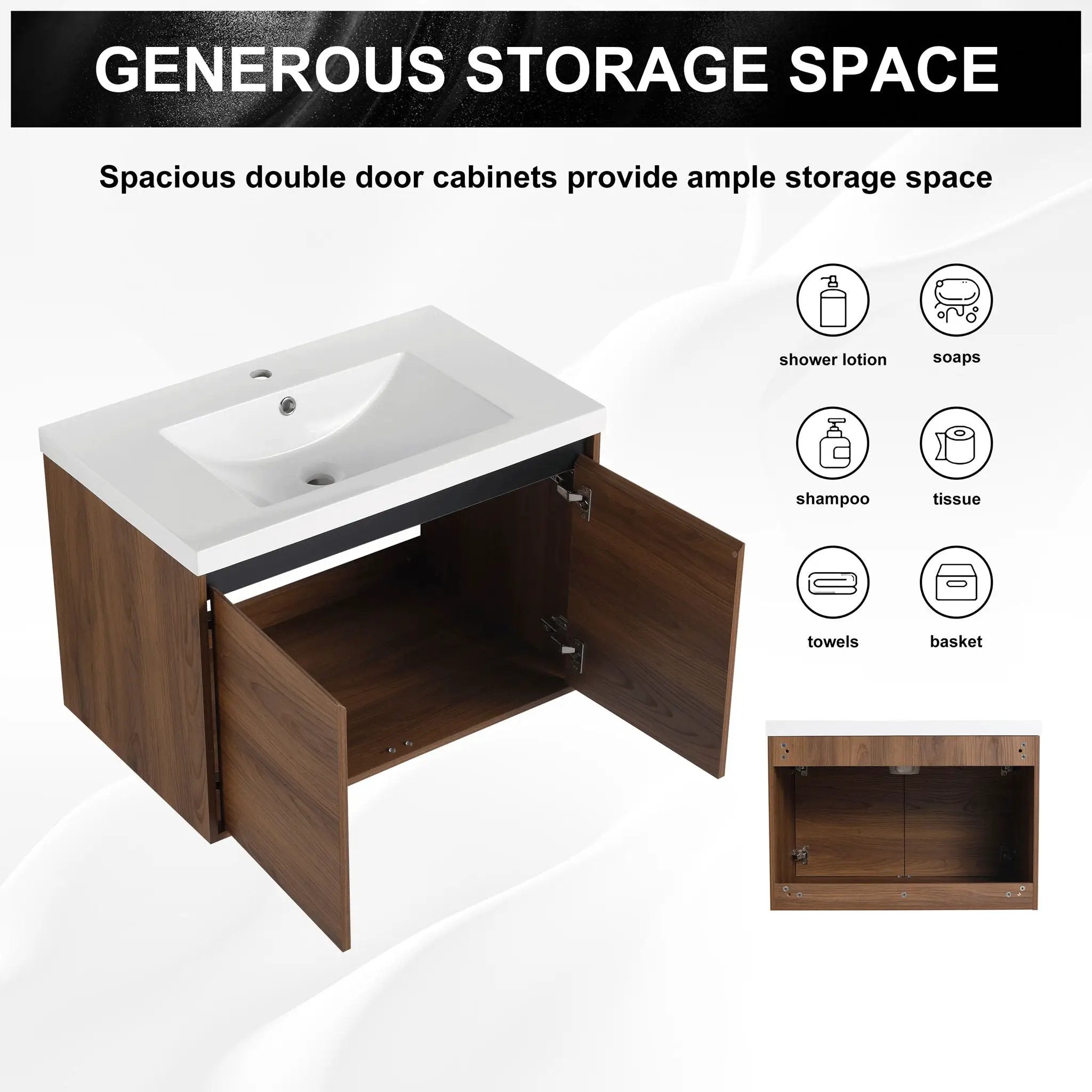 Bathroom Vanity Set With Resin Countertop Sink And 2 Doors, Engineered Wood by HouseOfZazla