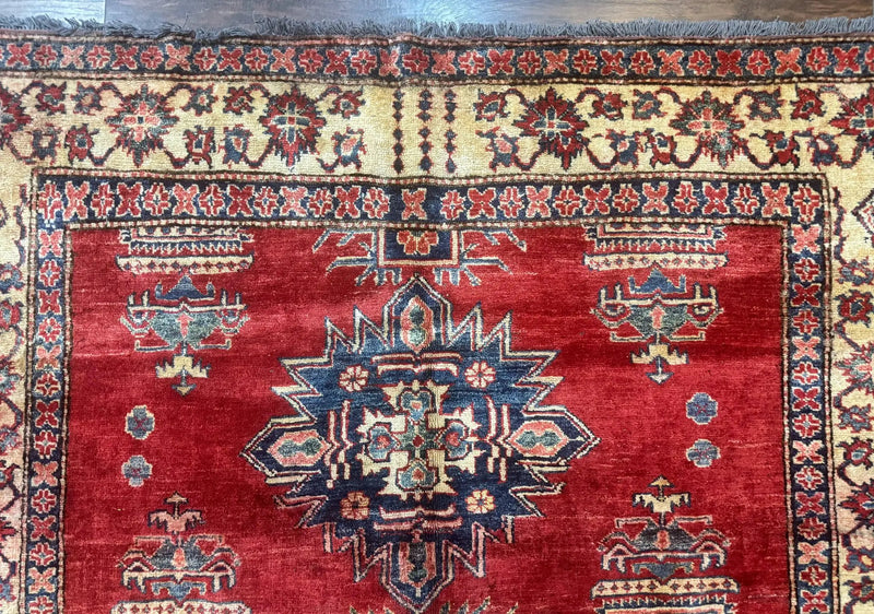 Square Turkish Rug 6x6, Azerbaijani Azeri Turkish Armenian Rug, Red Tan Blue, Geometric, Wool Carpet by Jewel Rugs