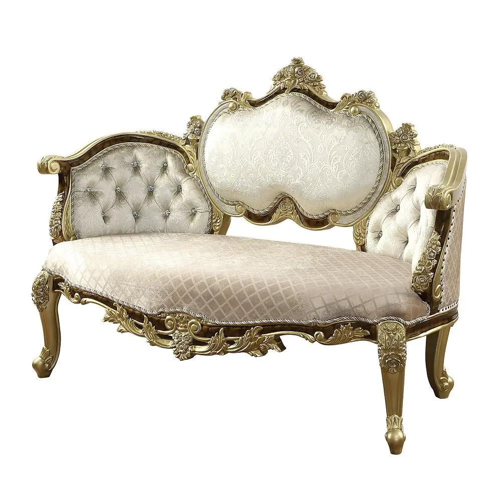 Desiderius - Bench - Beige Fabric, Antique Gold & Hand Paint Brown by Unique Piece Furniture
