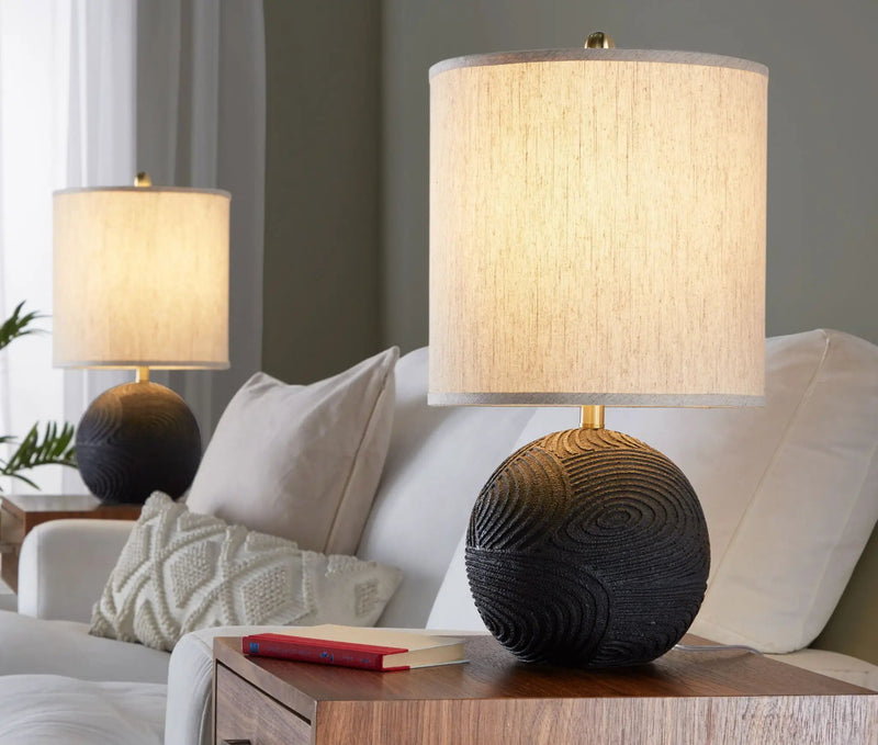 Kona - Contemporary Table Lamp (Set of 2) - Matte Black / Natural by HouseOfZazla