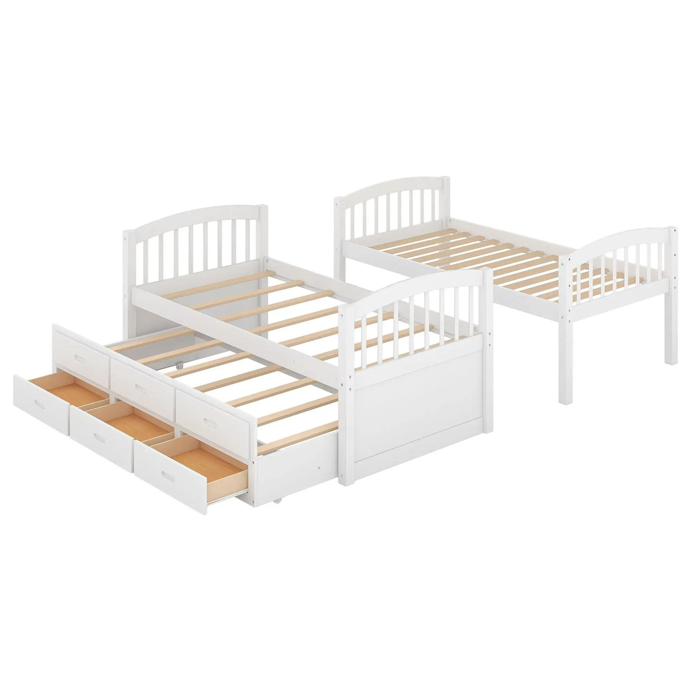 Bunk Bed With Trundle And Drawers, Arched Headboard And Footboard by HouseOfZazla