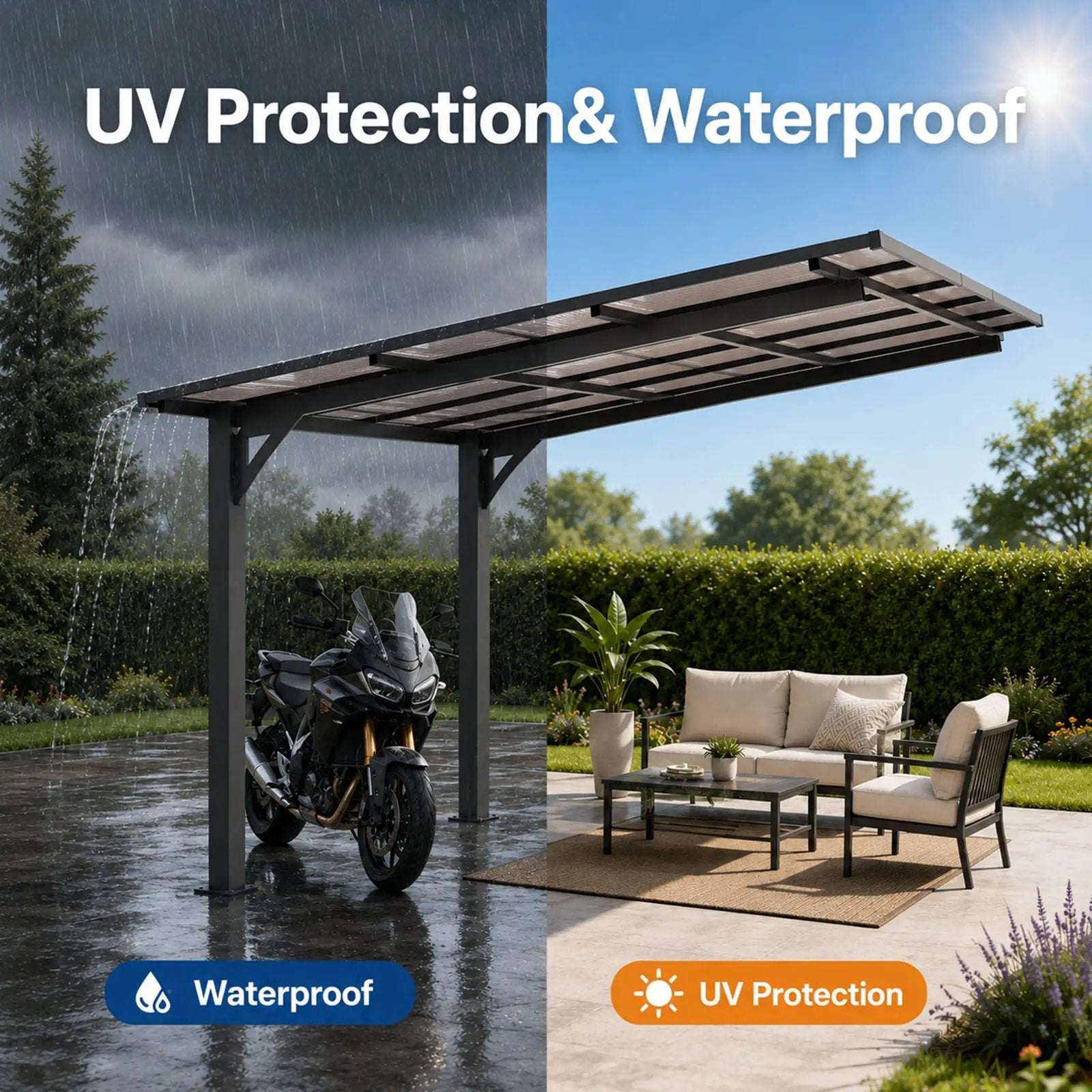 10x10FT PC Roof Carport with Galvanized Steel Frame and Sloped Roof by HouseOfZazla