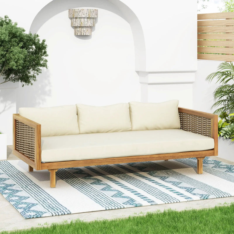 Claremont 3 Seater Daybed Teak Acacia Wood Water Resistant Cushions by HouseOfZazla