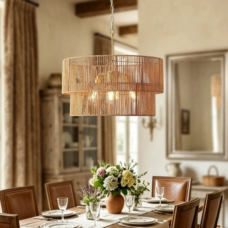 Chandelier, 2 Tier Boho Wabi Sabi Pendant Light, Hanging Ceiling Lamp - Gold by Unique Piece Furniture