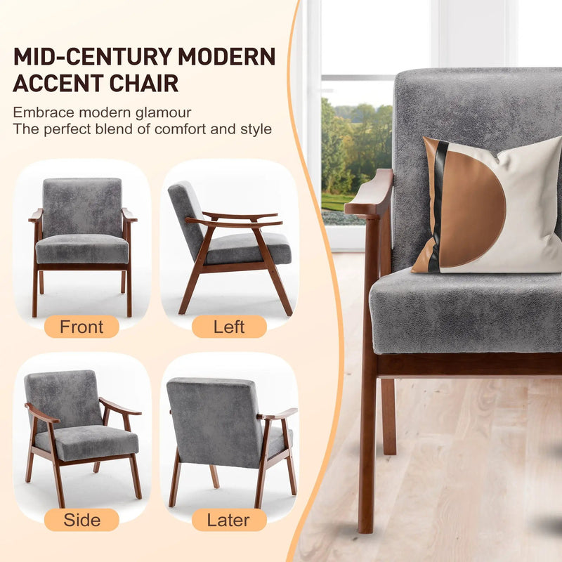 Mid Century Modern Accent Chair With Solid Wood Frame And Extra Thick Backrest by HouseOfZazla