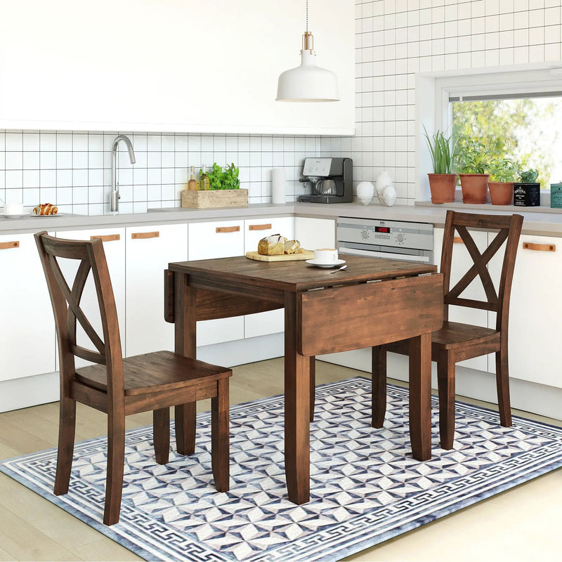 TOPMAX 3-Piece Wood Drop Leaf Breakfast Nook Dining Table Set with 2 X-back Chairs by HouseOfZazla