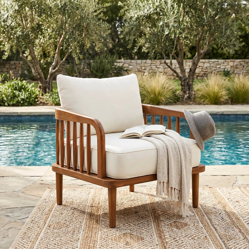 Acacia Wood Outdoor Patio Chair with Vertical Slatted Arms by HouseOfZazla