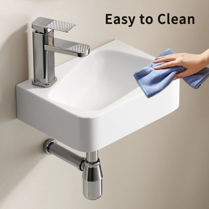 Wall Mounted Rectangle Vessel Sink With Faucet & Drain - Milk White by HouseOfZazla