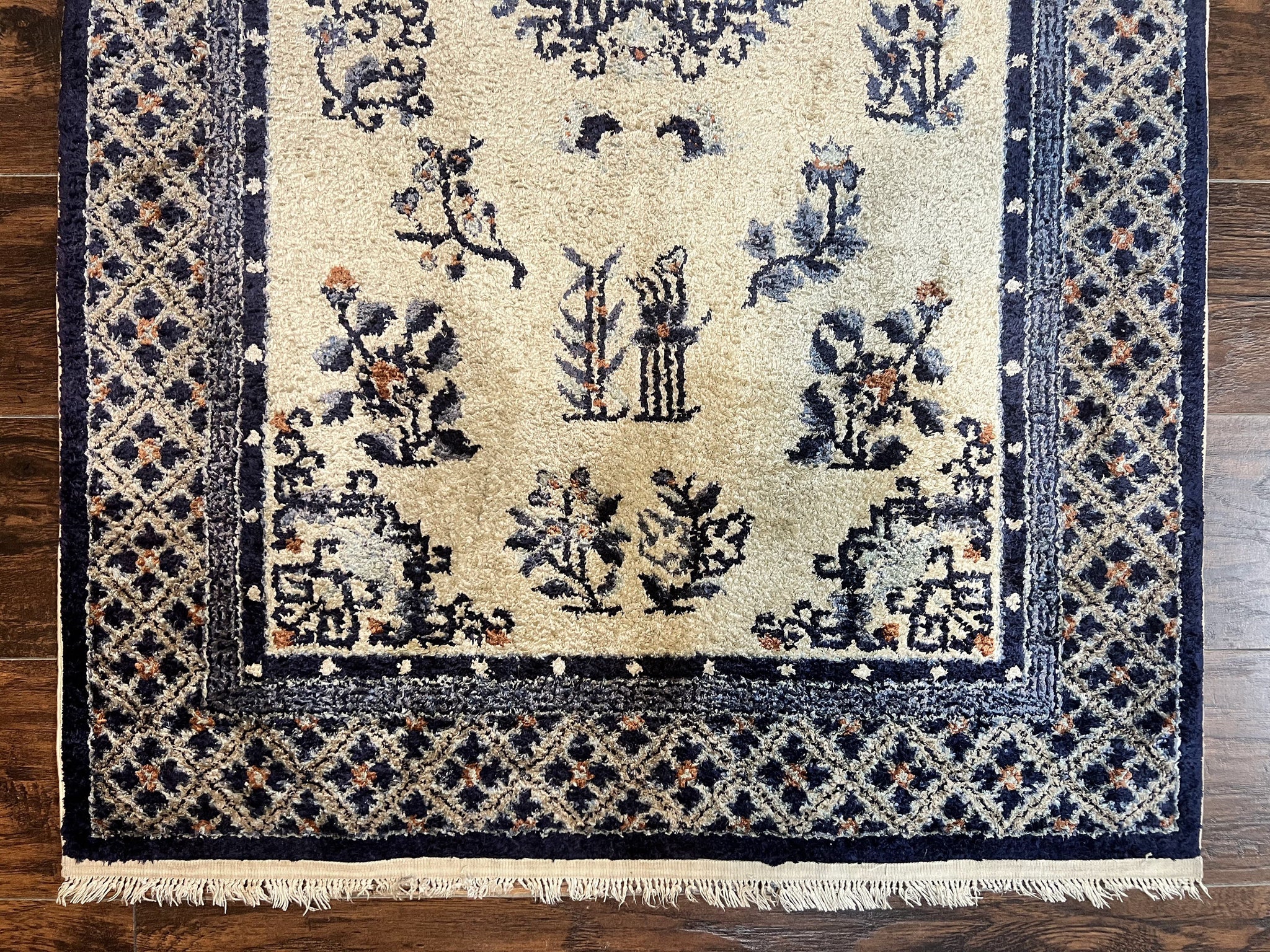 Silk Chinese Rug 3x5, Vintage Handmade Peking Carpet, Asian Oriental Art Deco Rug by Jewel Rugs