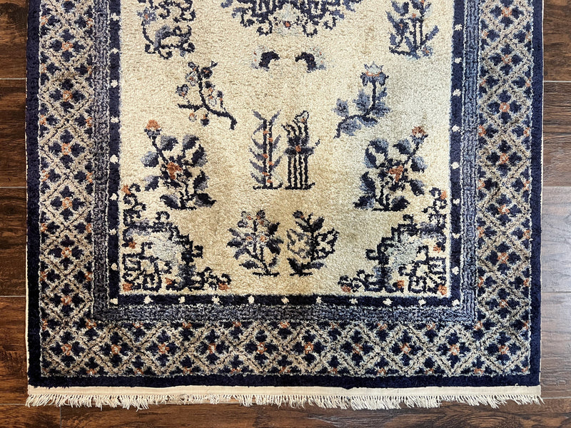 Silk Chinese Rug 3x5, Vintage Handmade Peking Carpet, Asian Oriental Art Deco Rug by Jewel Rugs