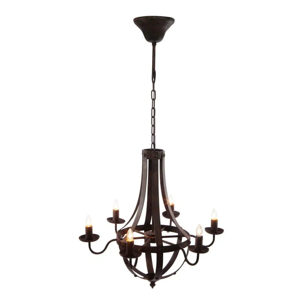6 Light Metal Chandelier, Hanging Light Fixture With Adjustable Chain For Kitchen, Bulb Not Included - Black by Unique Piece Furniture