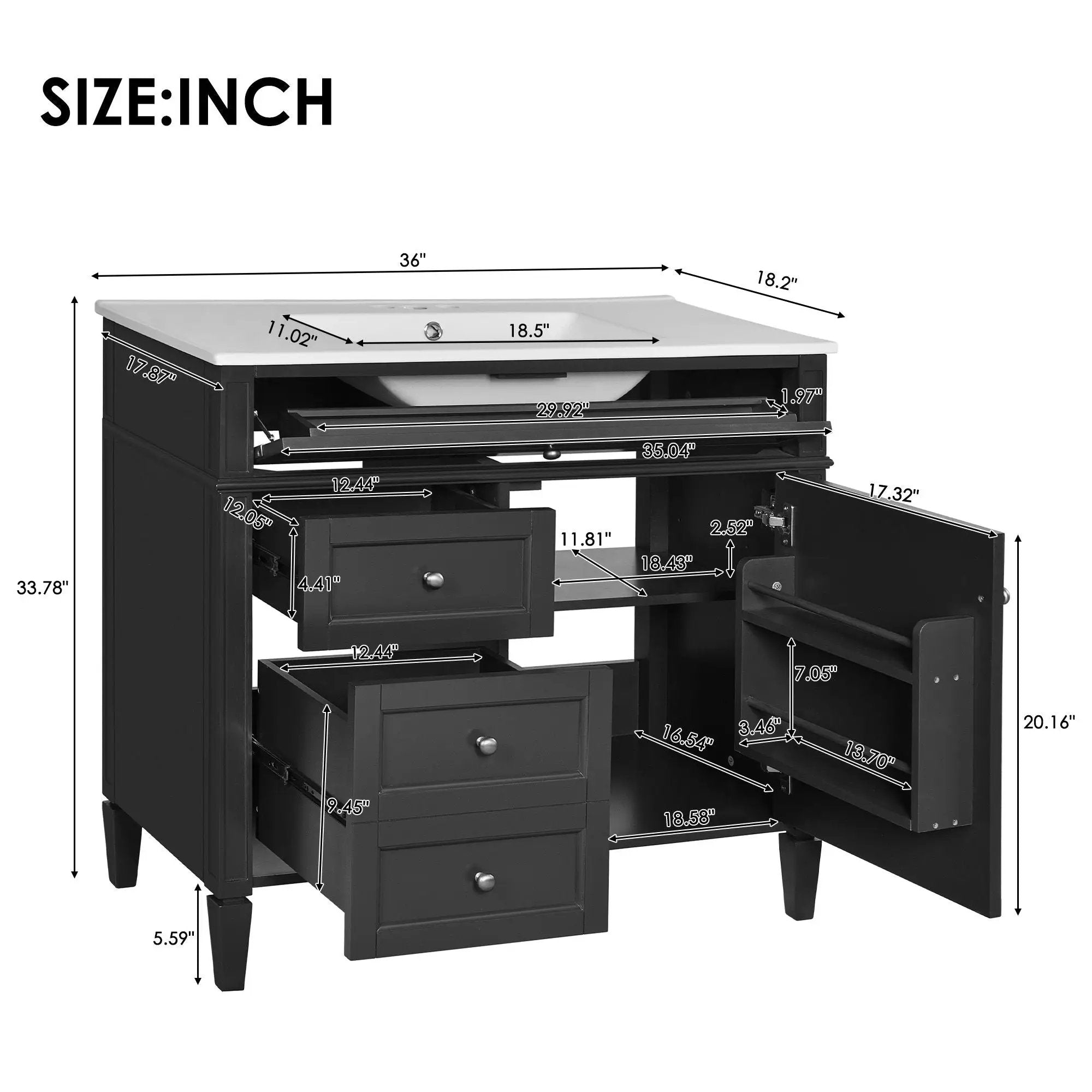 Bathroom Vanity With Top Sink, 2 Drawers And Tip Out Drawer by Unique Piece Furniture