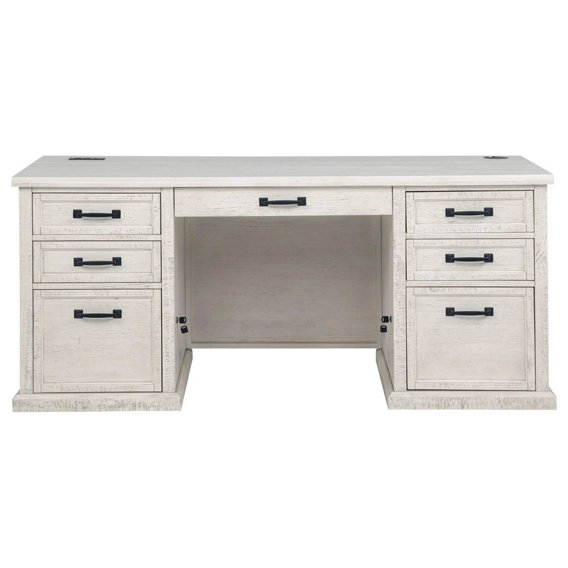 Altidore 68-inch 7-drawer Executive Home Office Desk Distressed White by Unique Piece Furniture