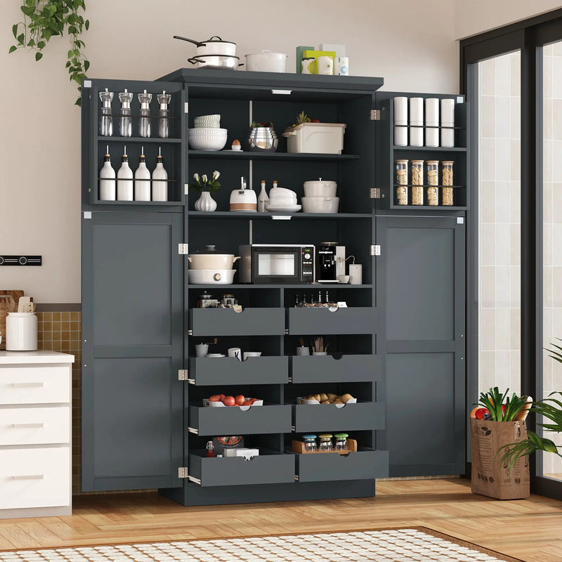 TOPMAX Freestanding Kitchen Pantry Cabinet with 4 Doors and Pull-Out Trays by HouseOfZazla