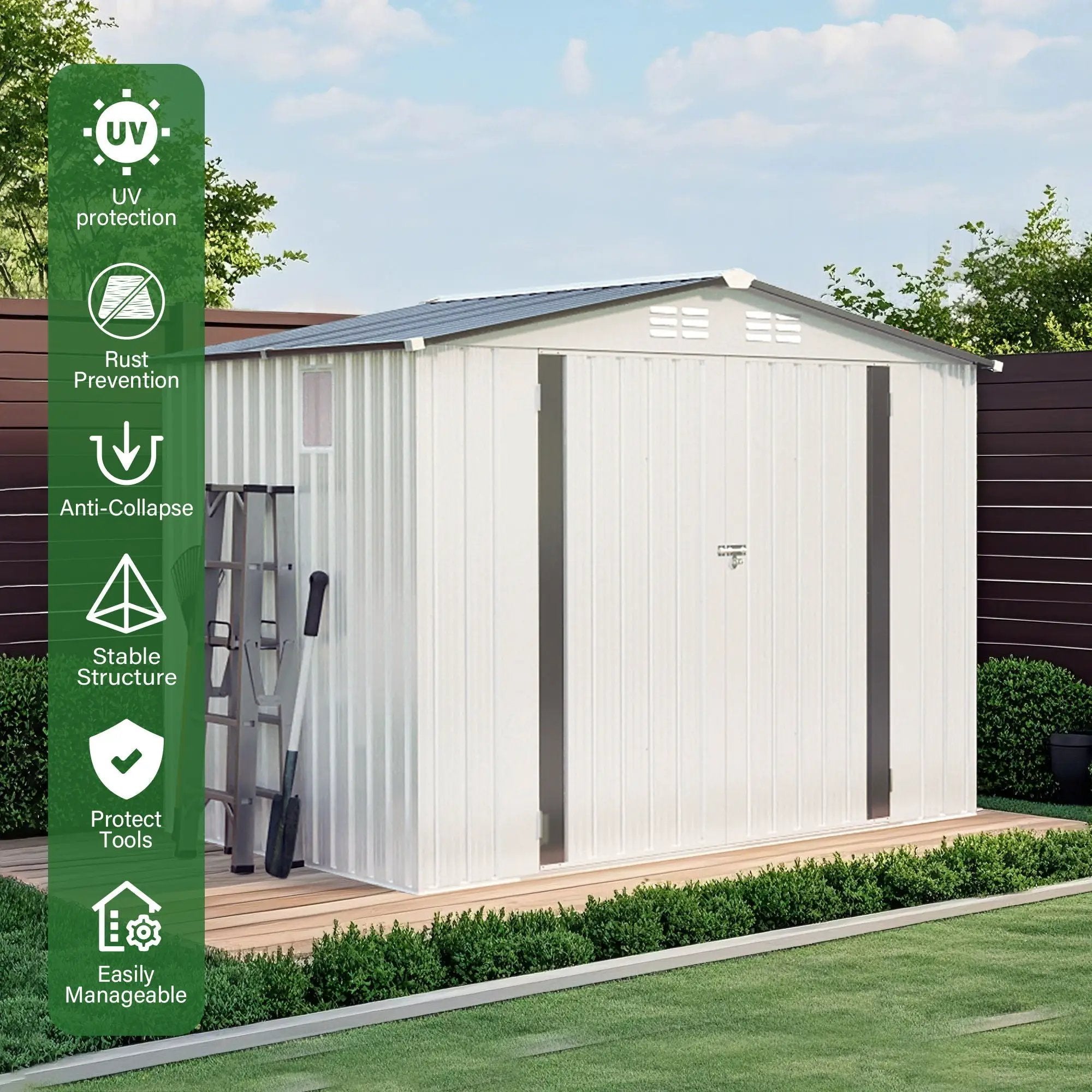 Outdoor Garden Storage Shed, Tool Shed With Pitched Roof Waterproof With 1 Window And 2 Lockable Door - White / Gray by HouseOfZazla