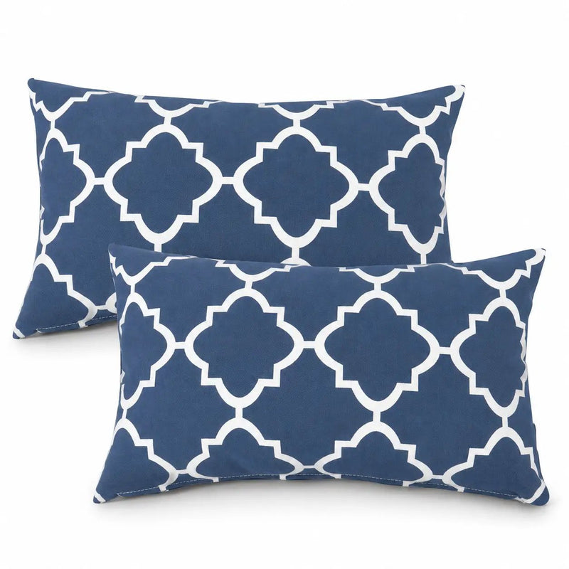 4 Pack Outdoor Lumbar Pillow with Inserts - Navy Trellis by HouseOfZazla