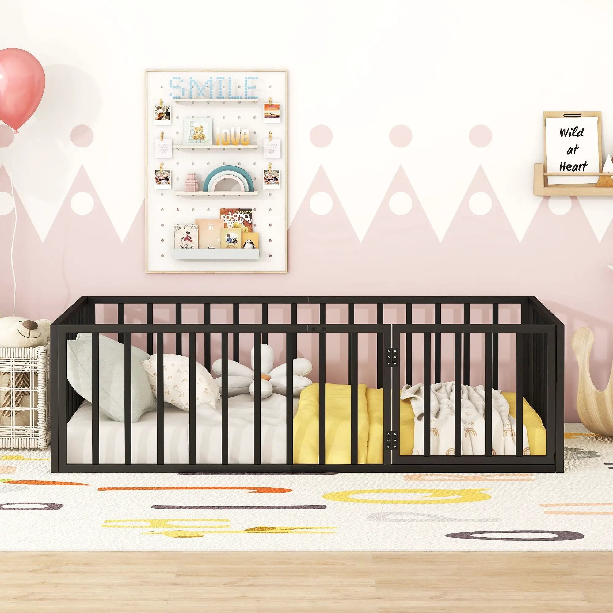 Metal Floor Bed Frame With Fence And Door by Unique Piece Furniture