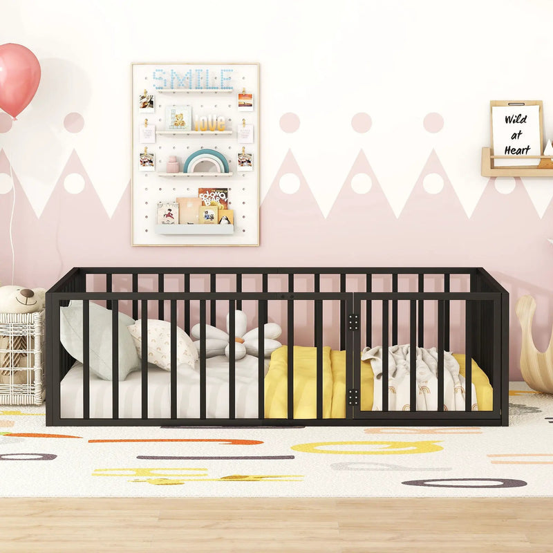 Metal Floor Bed Frame With Fence And Door by Unique Piece Furniture