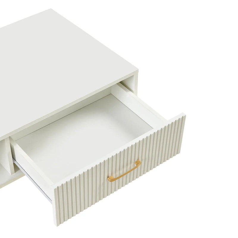 Modern Rectangle Coffee Table With Legs, Sliding Drawer For Storage - White by HouseOfZazla
