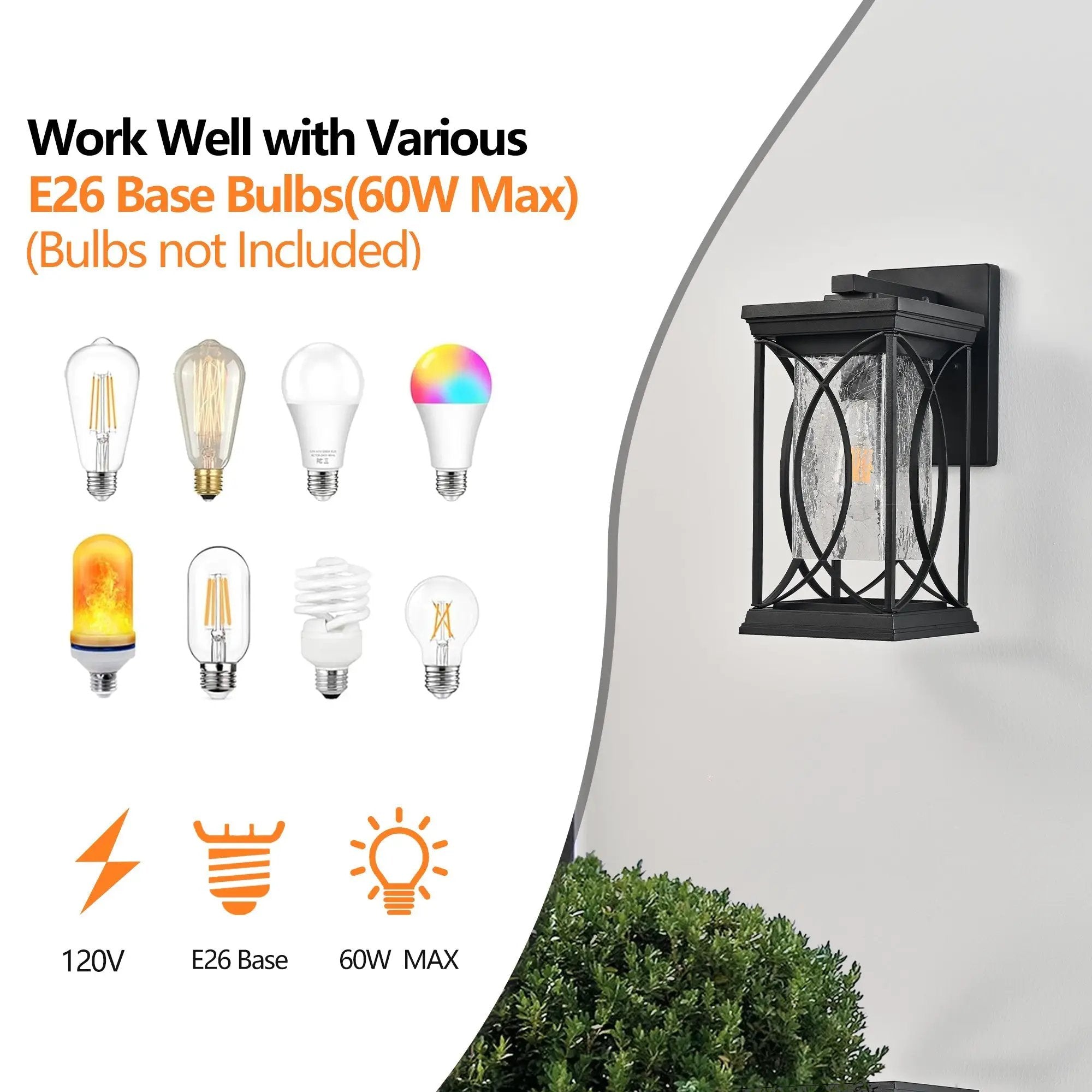14'(H) Black Outdoor Wall Lantern with Crackled Glass by HouseOfZazla