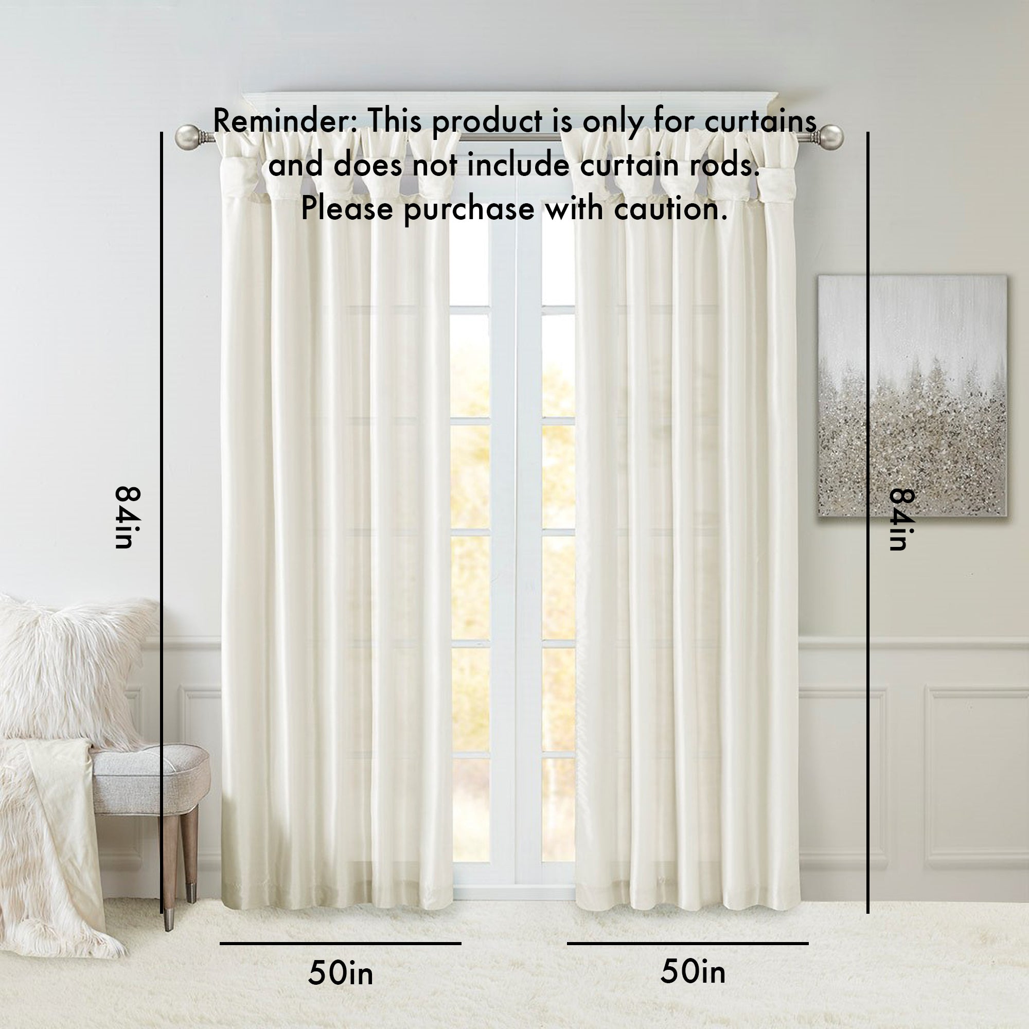 Twist Tab Lined Window Curtain Panel White 50x84 by HouseOfZazla
