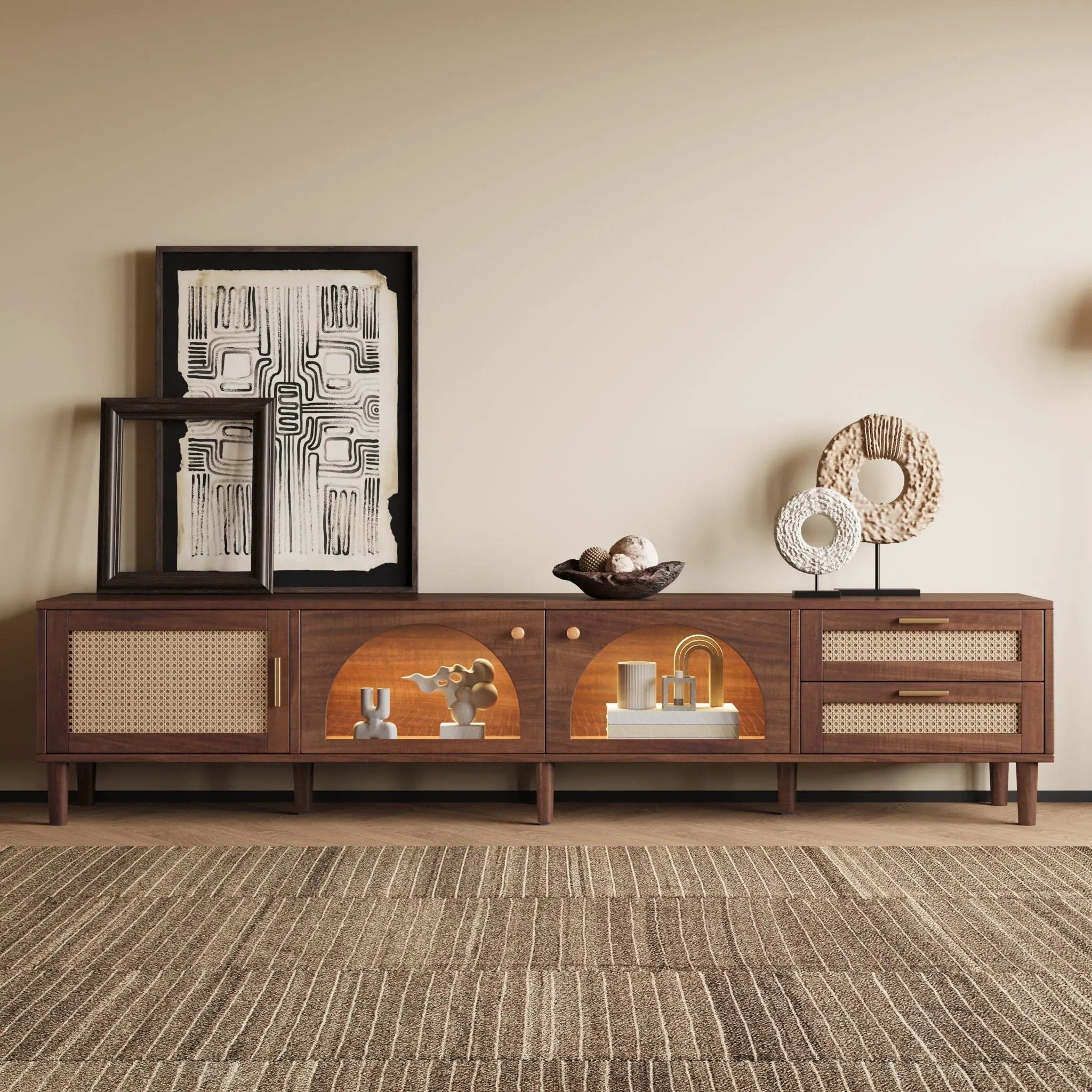 TV Stand For TVs Up To 90", Media Console With App Controlled LED Lights, 2 Drawers & Door Storage - Dark Brown by HouseOfZazla